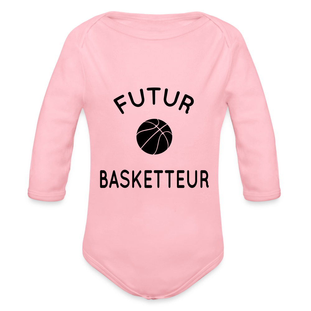 Body Bébé bio manches longues - Futur basketteur - rose clair