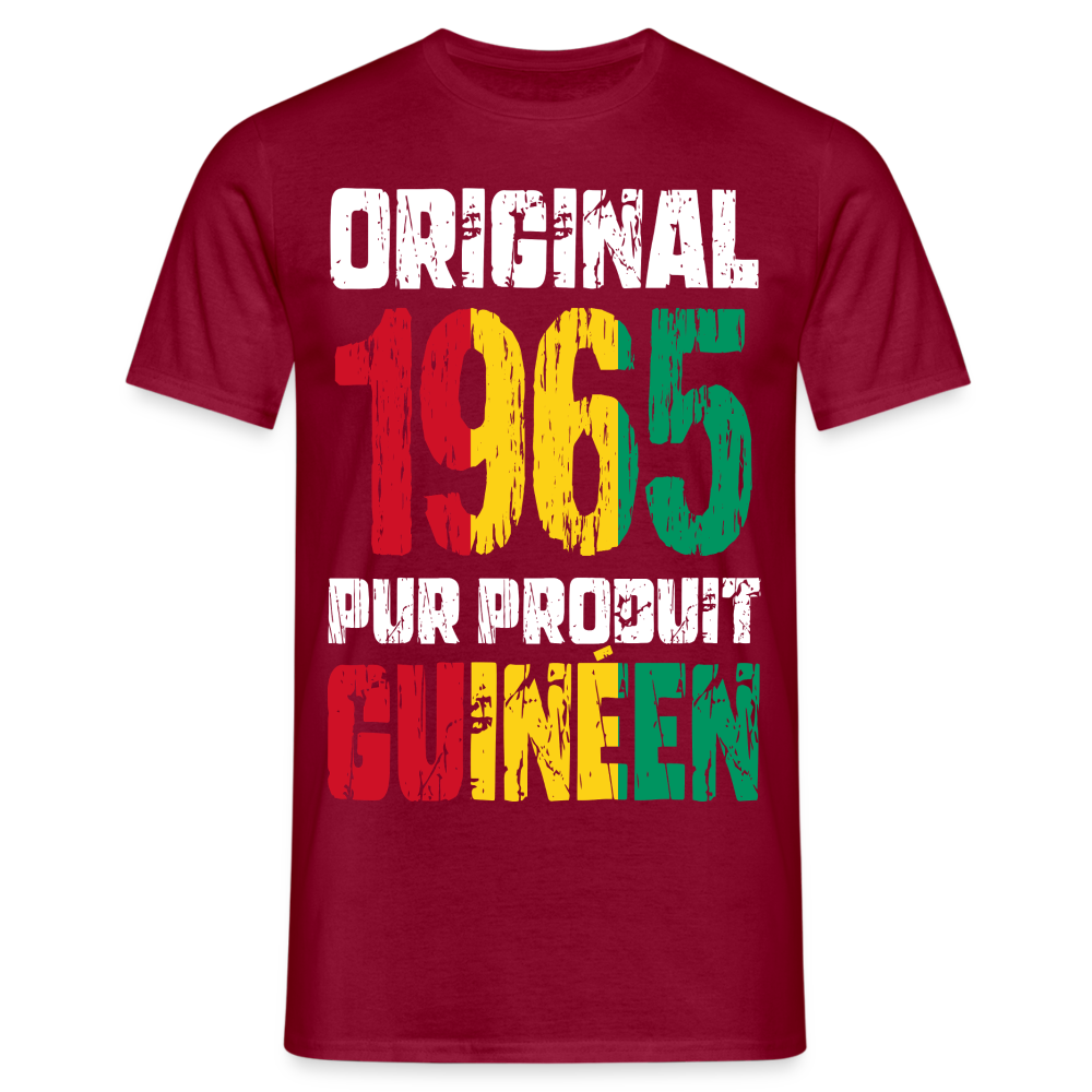 T-shirt Homme - Anniversaire 60 Ans - Original 1965 - Pur produit Guinéen - rouge brique