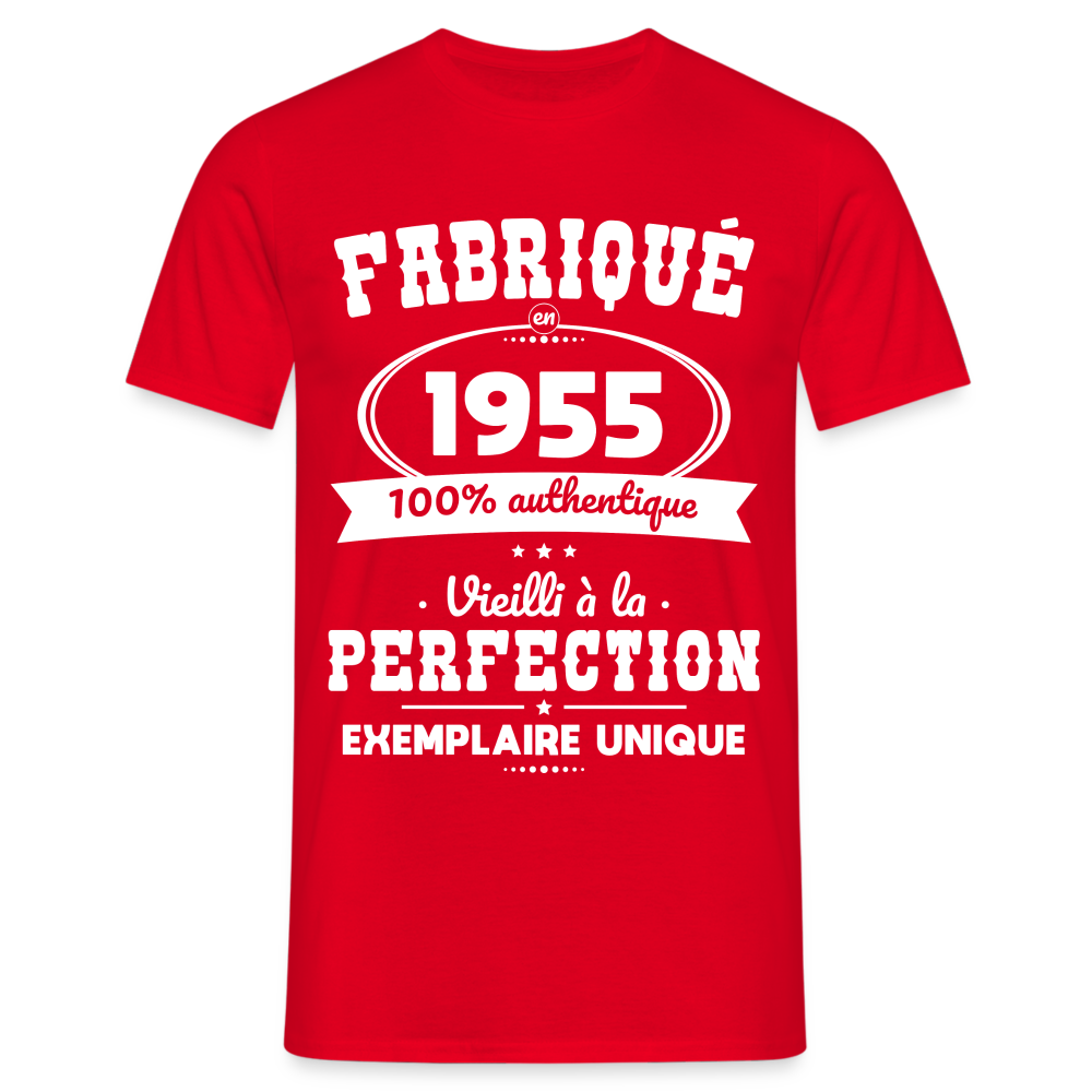 T-shirt Homme - Anniversaire 70 Ans - Fabriqué en 1955 - rouge