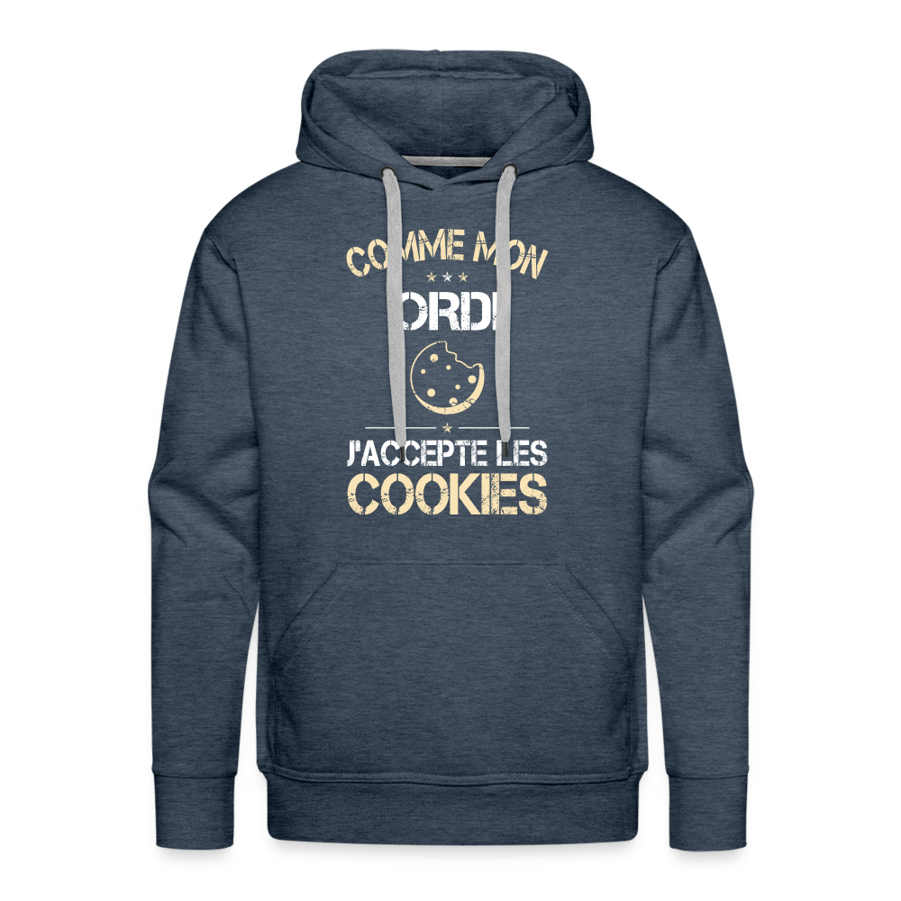 Sweat à capuche Premium Homme - Comme mon ordi j'accepte les cookies - bleu jeans