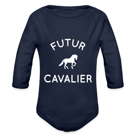 Body Bébé bio manches longues - Futur cavalier - marine foncé