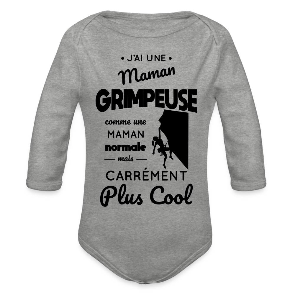 Body Bébé bio manches longues - J'ai une maman grimpeuse - gris chiné