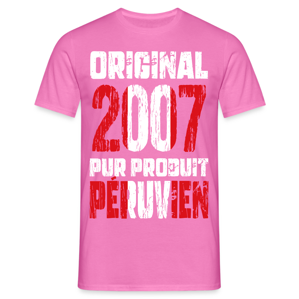 T-shirt Homme - Anniversaire 18 Ans - Original 2007 - Pur produit Péruvien - rose