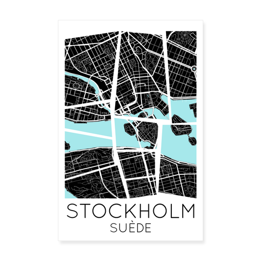 Poster Stockholm - Plan Stockholm - 20 x 30 cm - blanc