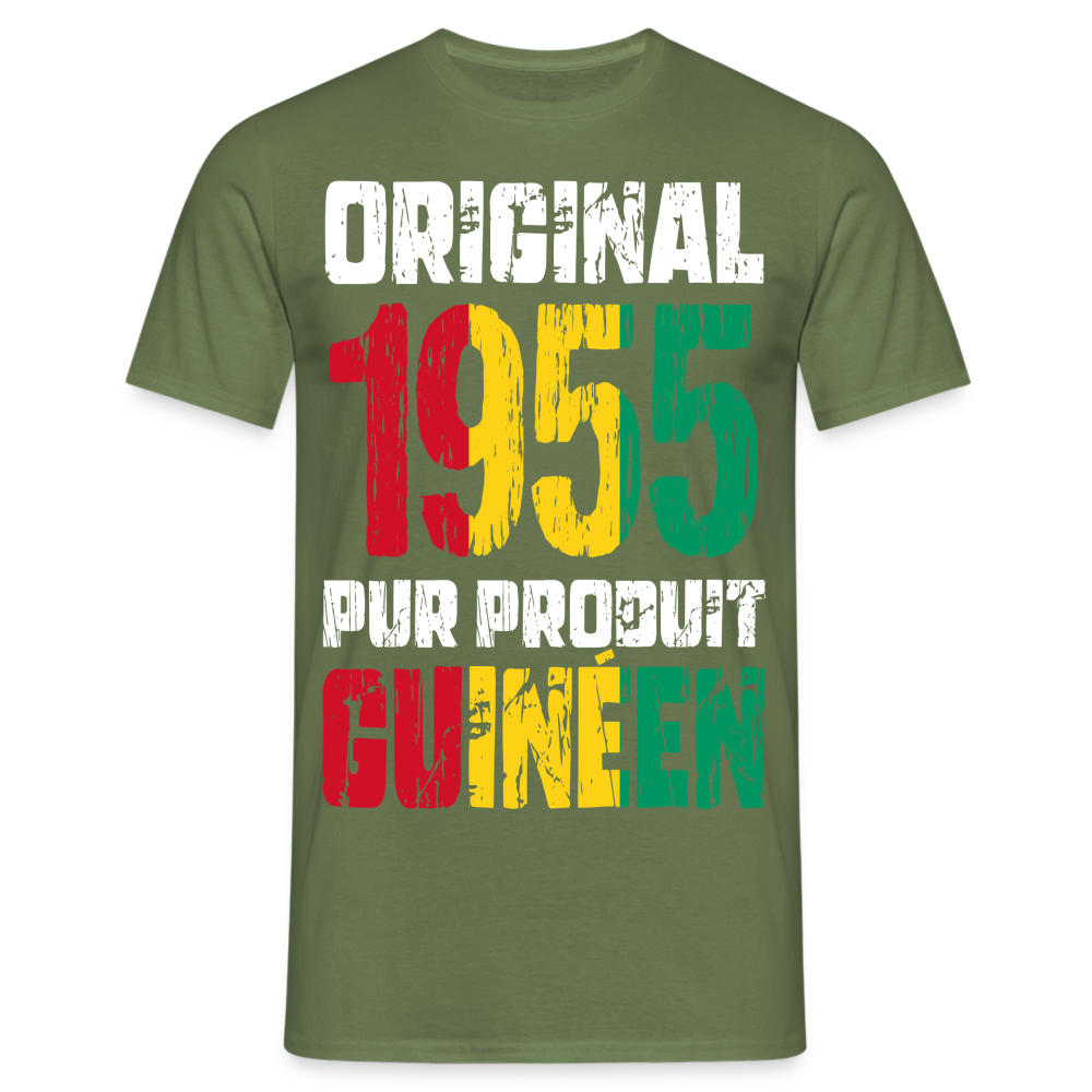 T-shirt Homme - Anniversaire 70 Ans - Original 1955 - Pur produit Guinéen - vert militaire