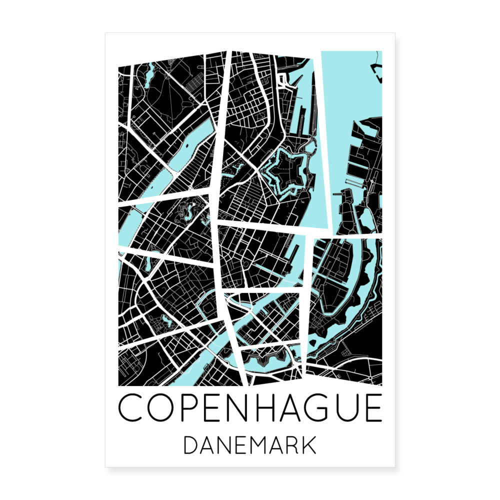 Poster Copenhague - Plan Copenhague - 60 x 90 cm - blanc