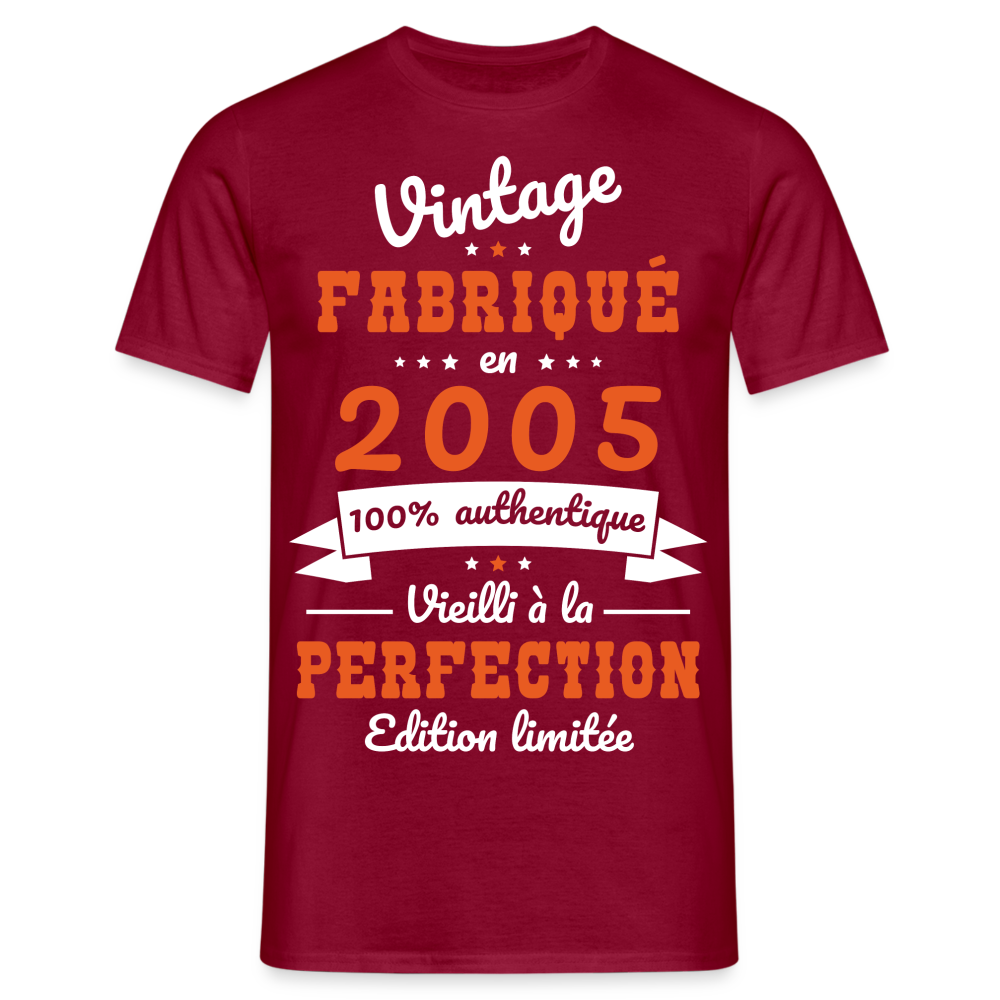 T-shirt Homme - Anniversaire 20 Ans - Vintage fabriqué en 2005 - rouge brique