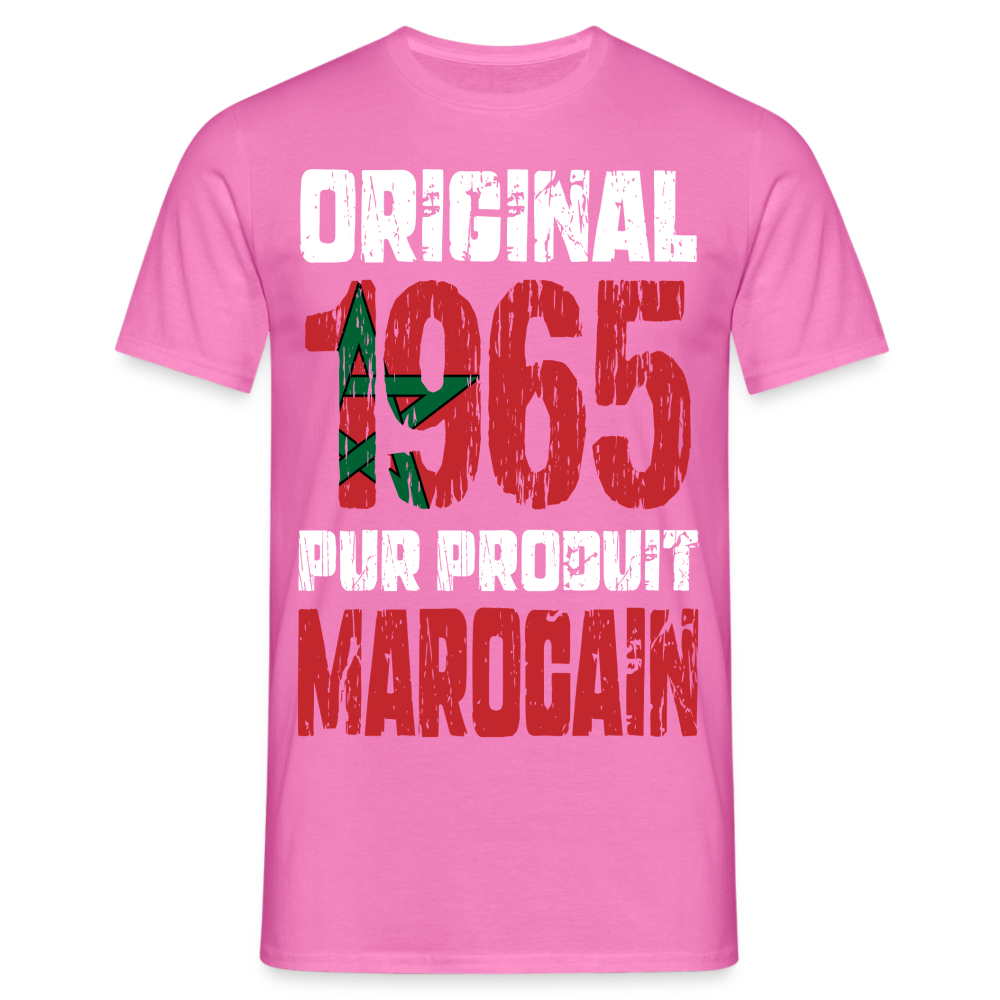 T-shirt Homme - Anniversaire 60 Ans - Original 1965 - Pur produit Marocain - rose