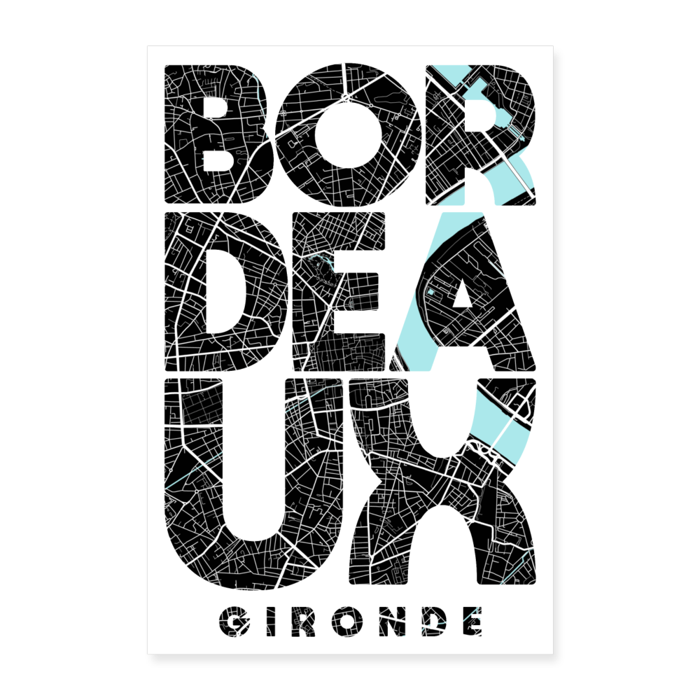 Poster Bordeaux - Plan Bordeaux - 40 x 60 cm - blanc