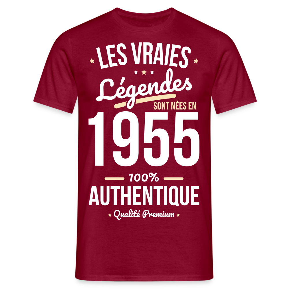 T-shirt Homme - Anniversaire 70 Ans - Les vraies Légendes sont nées en 1955 - rouge brique