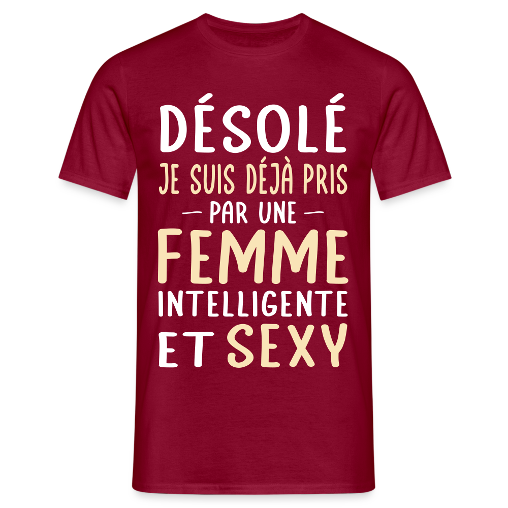 T-shirt Homme - Je suis déjà pris par une femme intelligente et sexy - rouge brique