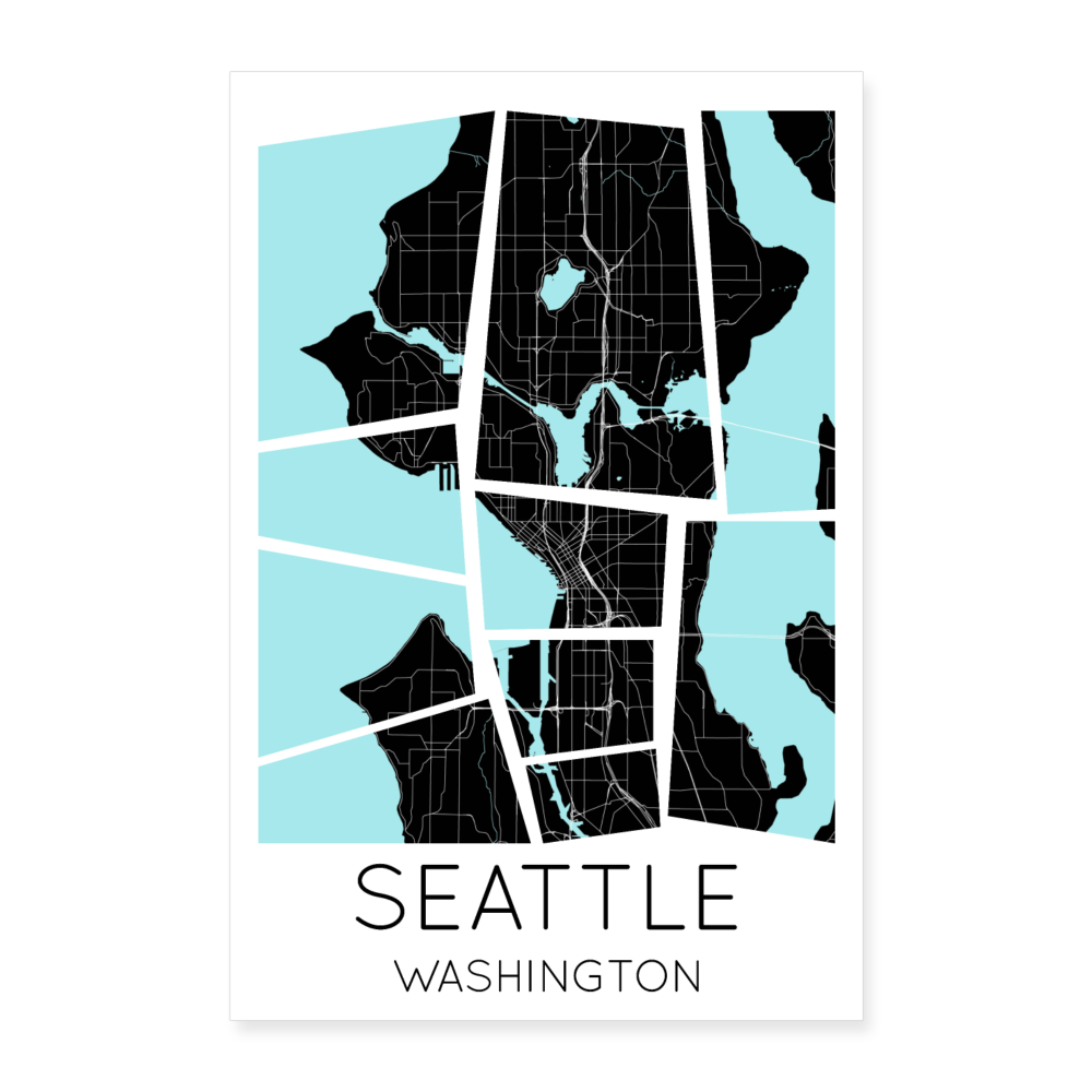 Poster Seattle - Plan Seattle - 60 x 90 cm - blanc