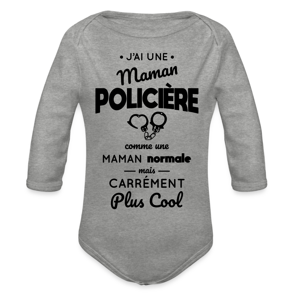 Body Bébé bio manches longues - J'ai une maman policière - gris chiné