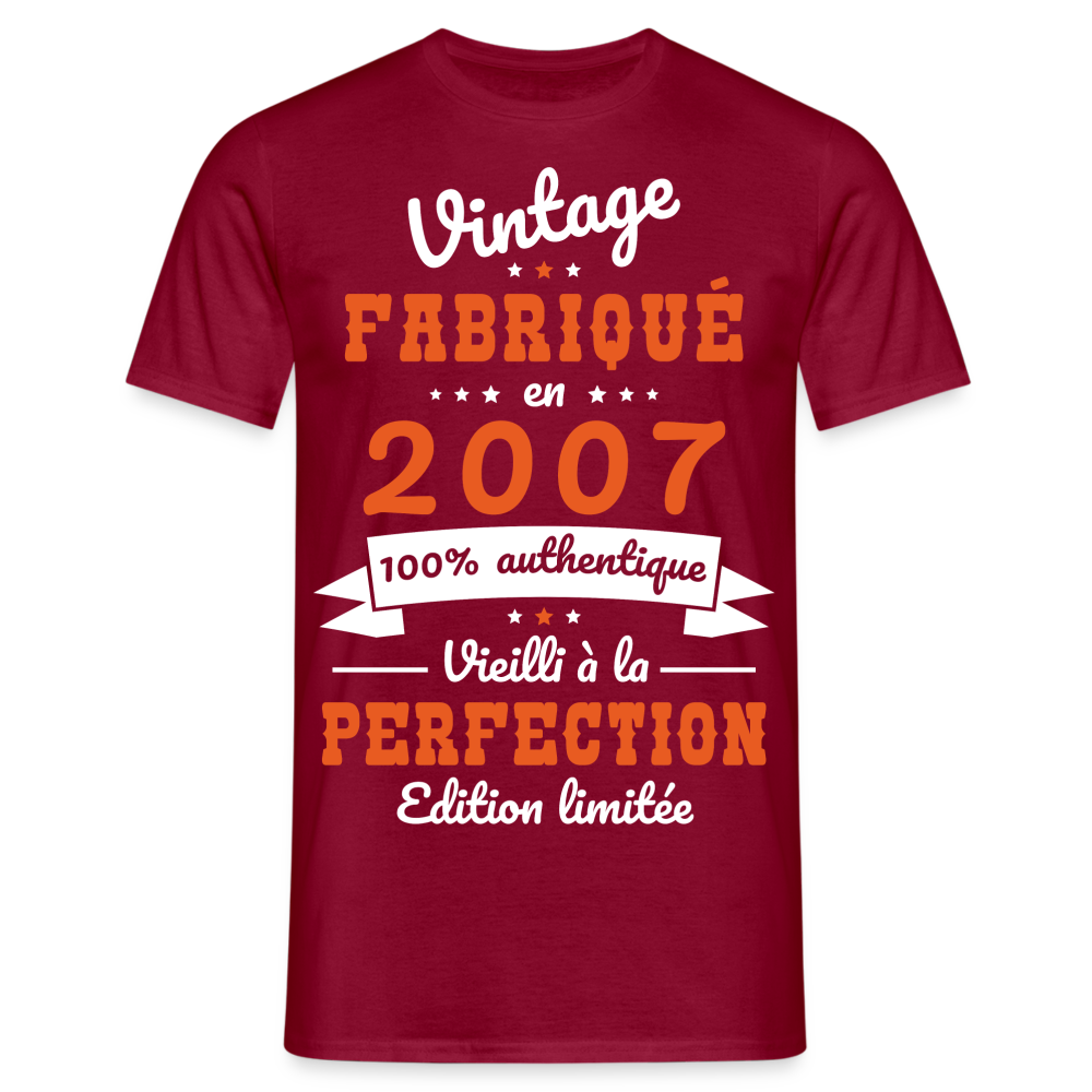 T-shirt Homme - Anniversaire 18 Ans - Vintage fabriqué en 2007 - rouge brique