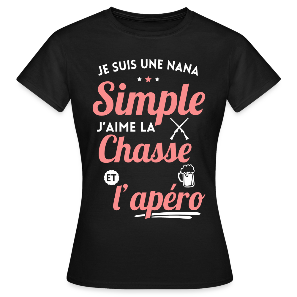 T-shirt Femme - J'aime la chasse et l'apéro - noir