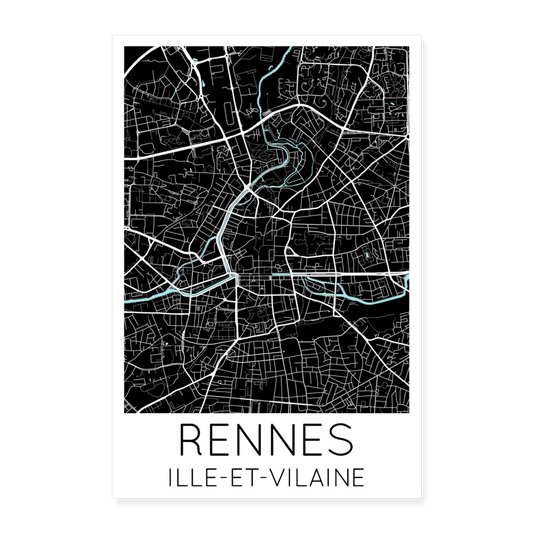 Poster Rennes - Plan Rennes - 40 x 60 cm - blanc