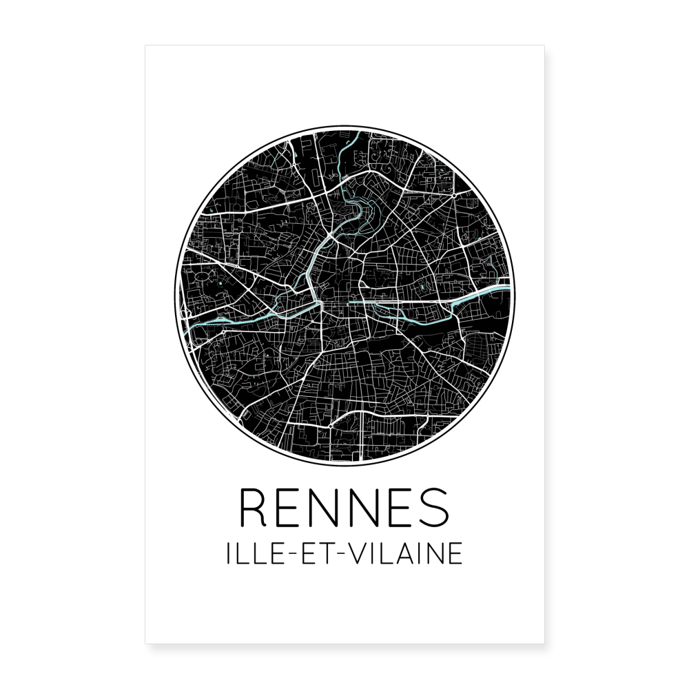 Poster Rennes - Plan Rennes - 40 x 60 cm - blanc