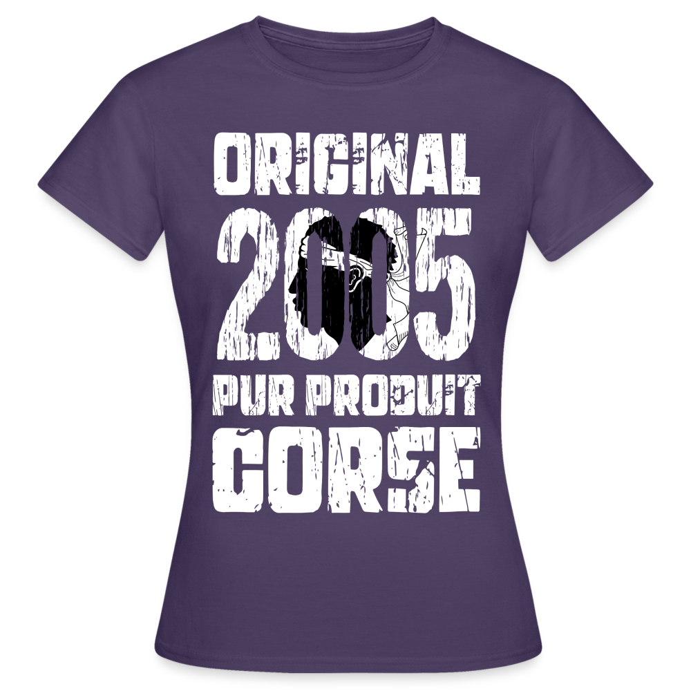 T-shirt Femme - Anniversaire 20 Ans - Original 2005 - Pur produit Corse - violet foncé