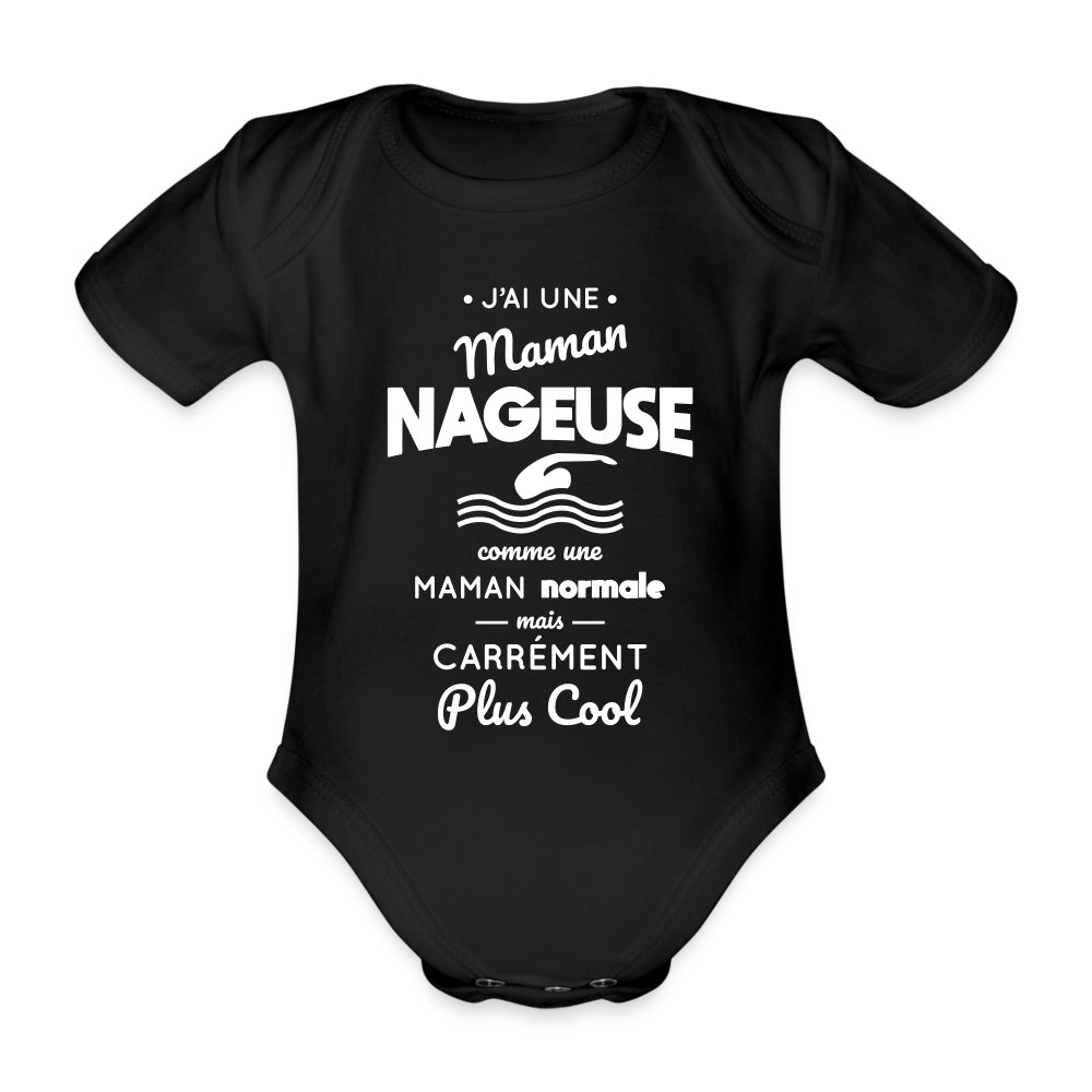 Body Bébé bio manches courtes - J'ai une maman nageuse - noir