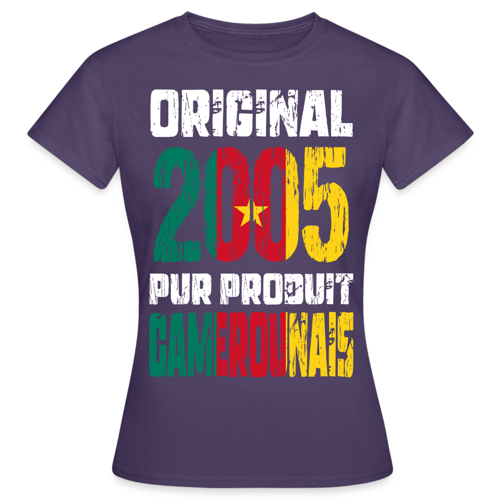 T-shirt Femme - Anniversaire 20 Ans - Original 2005 - Pur produit Camerounais - violet foncé