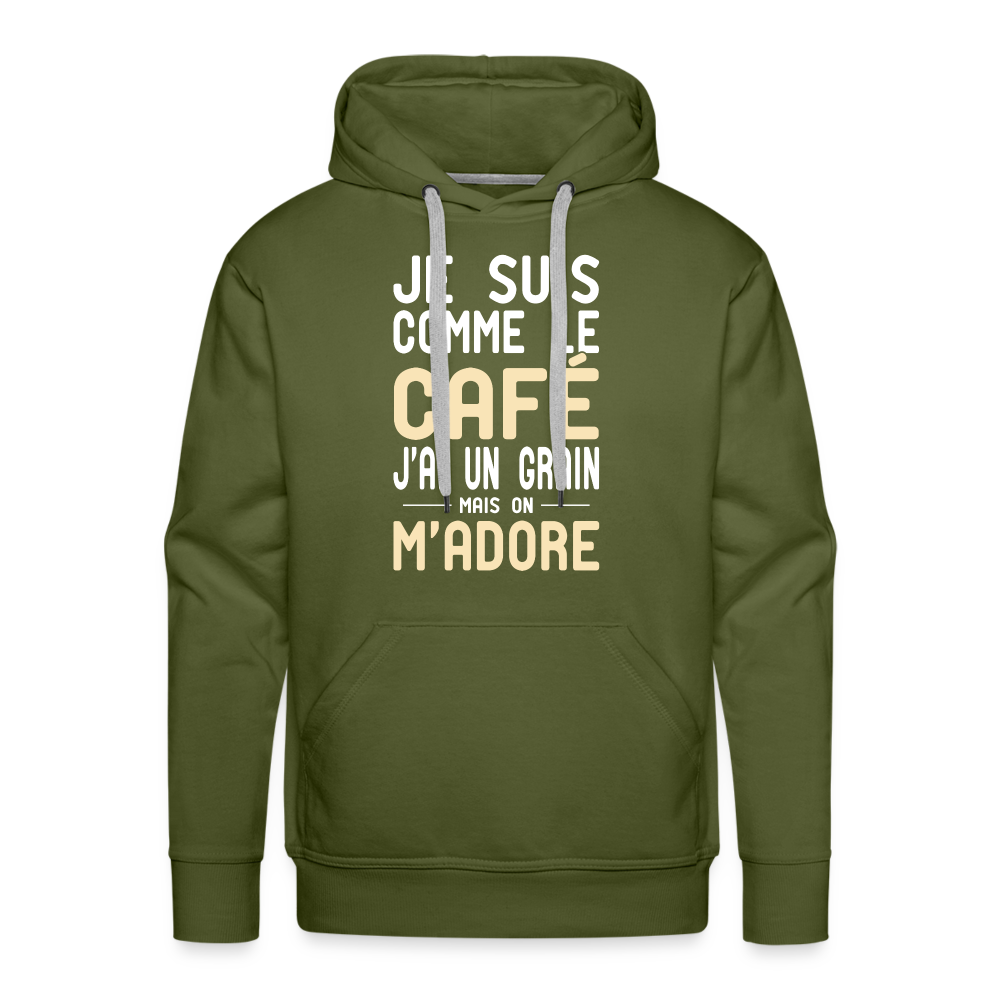 Sweat à capuche Premium Homme - J'ai un grain - vert olive