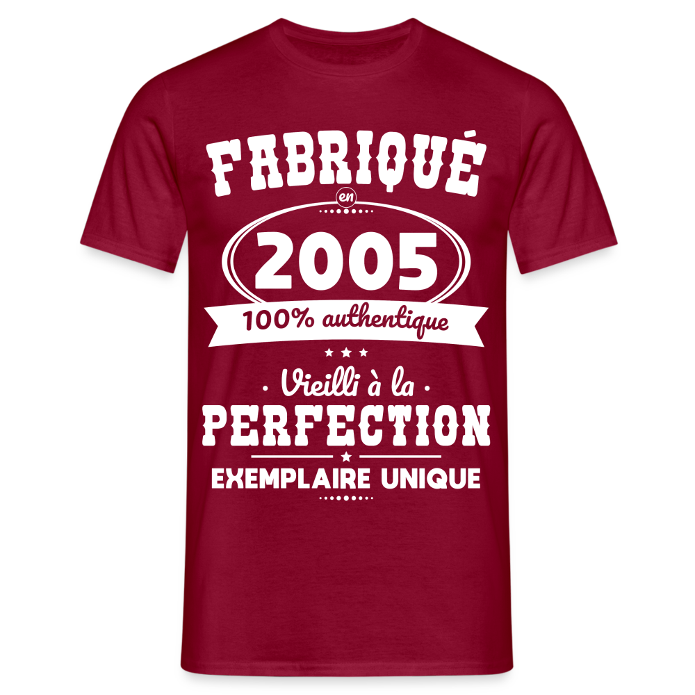 T-shirt Homme - Anniversaire 20 Ans - Fabriqué en 2005 - rouge brique