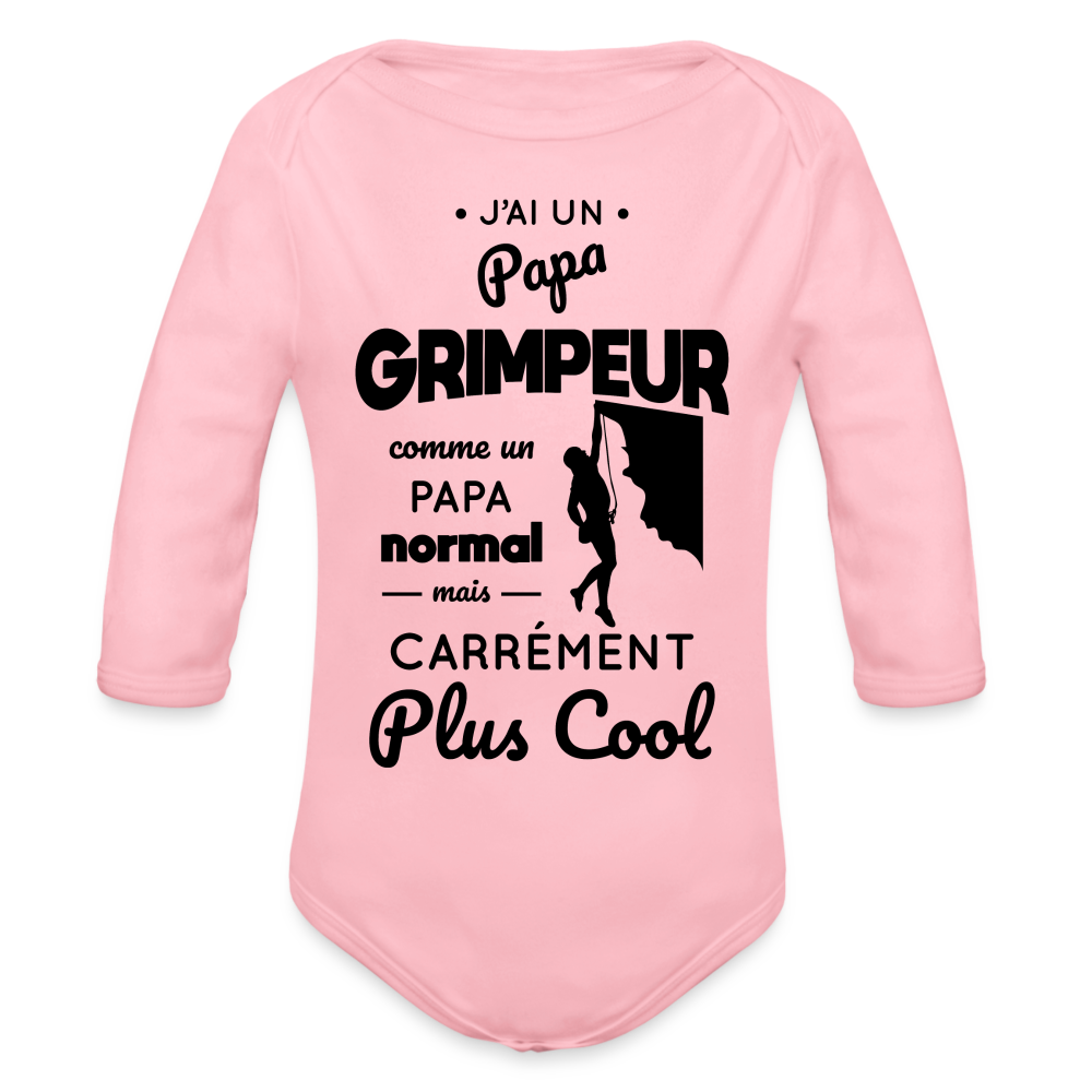 Body Bébé bio manches longues - J'ai un papa grimpeur - rose clair