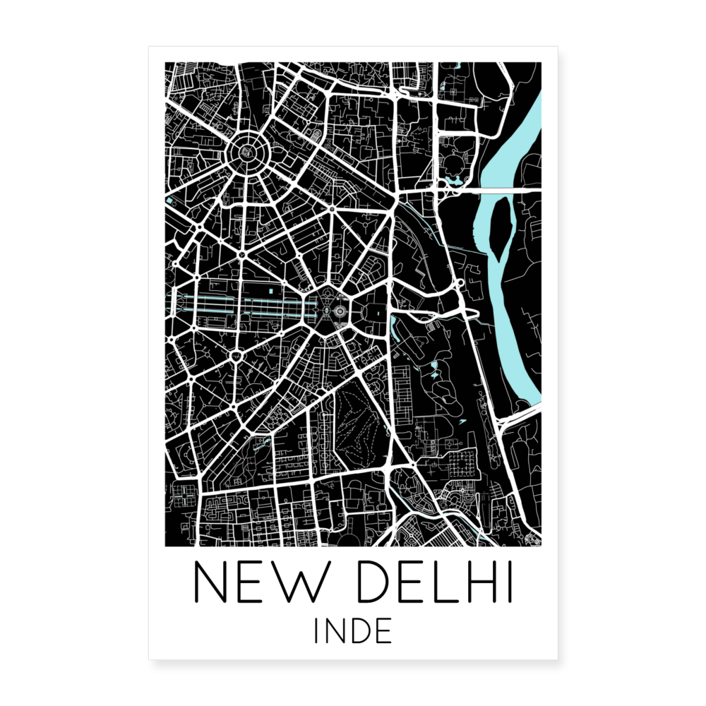 Poster New Delhi - Plan New Delhi - 40 x 60 cm - blanc