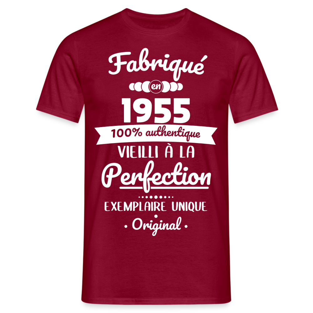 T-shirt Homme - Anniversaire 70 Ans - Fabriqué en 1955 - rouge brique