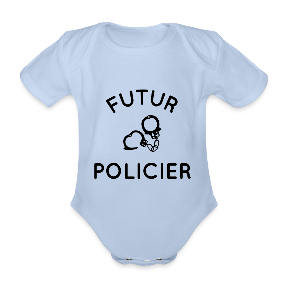 Body Bébé bio manches courtes - Futur policier - ciel