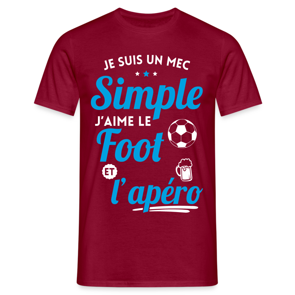 T-shirt Homme -  J'aime le foot et l'apéro - rouge brique