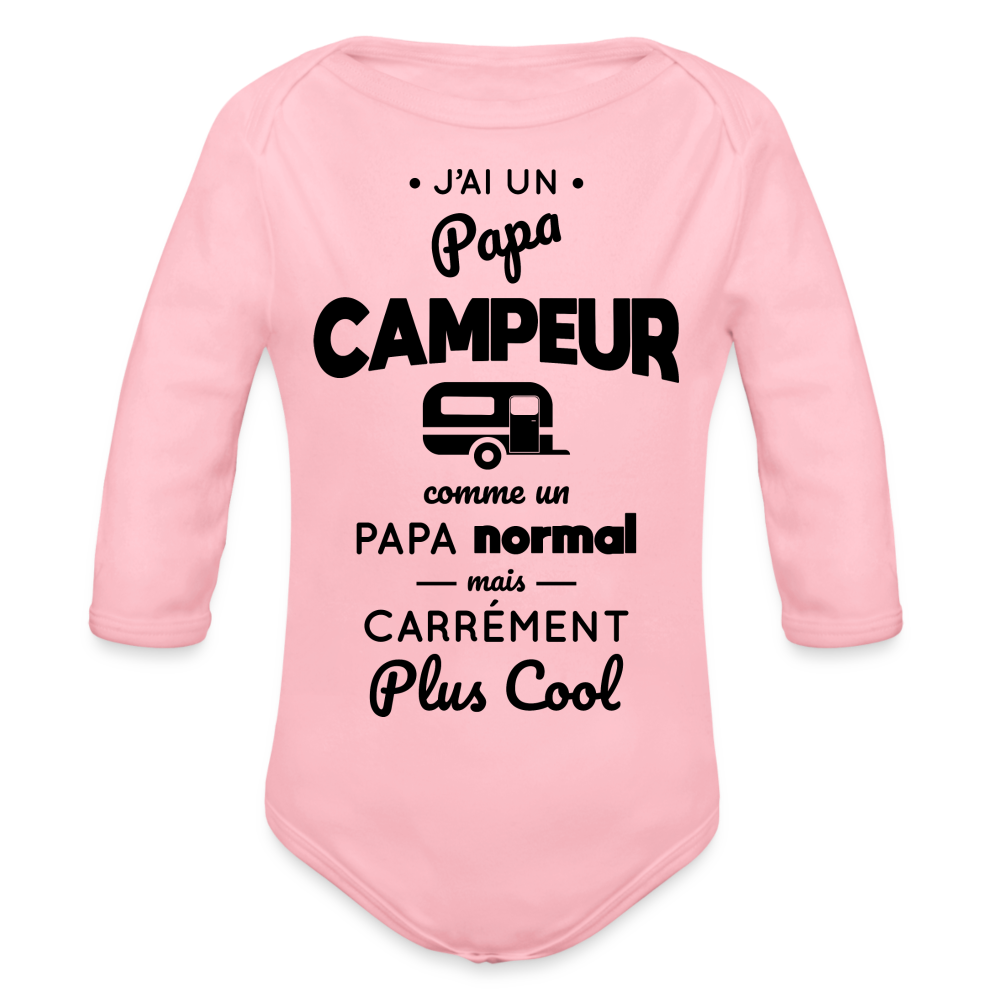 Body Bébé bio manches longues - J'ai un papa campeur - rose clair