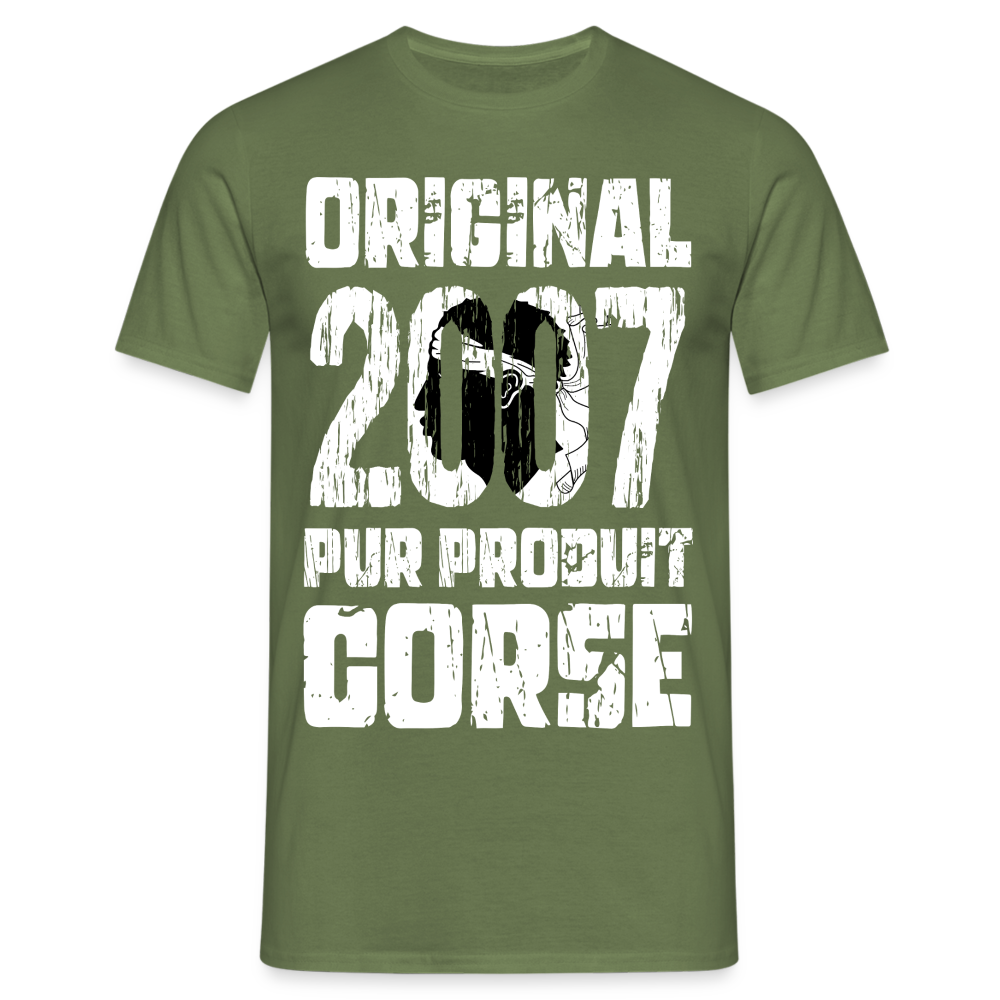 T-shirt Homme - Anniversaire 18 Ans - Original 2007 - Pur produit Corse - vert militaire