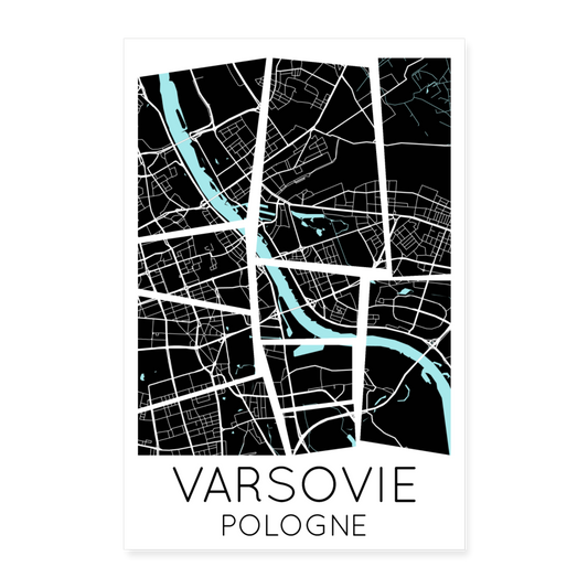 Poster Varsovie - Plan Varsovie - 40 x 60 cm - blanc