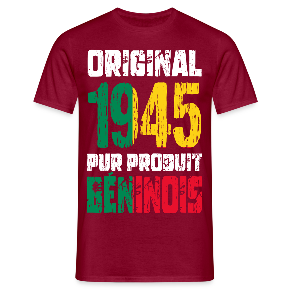 T-shirt Homme - Anniversaire 80 Ans - Original 1945 - Pur produit Béninois - rouge brique