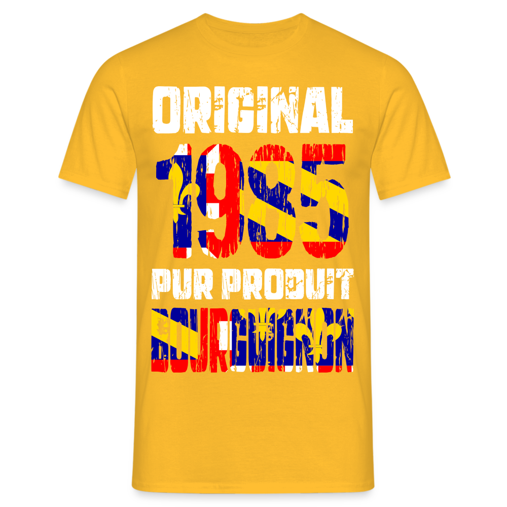 T-shirt Homme - Anniversaire 40 Ans - Original 1985 - Pur produit Bourguignon - jaune