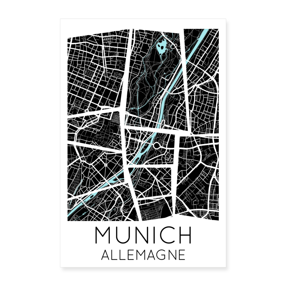 Poster Munich - Plan Munich - 60 x 90 cm - blanc