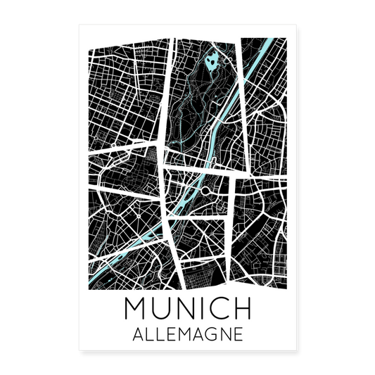 Poster Munich - Plan Munich - 60 x 90 cm - blanc