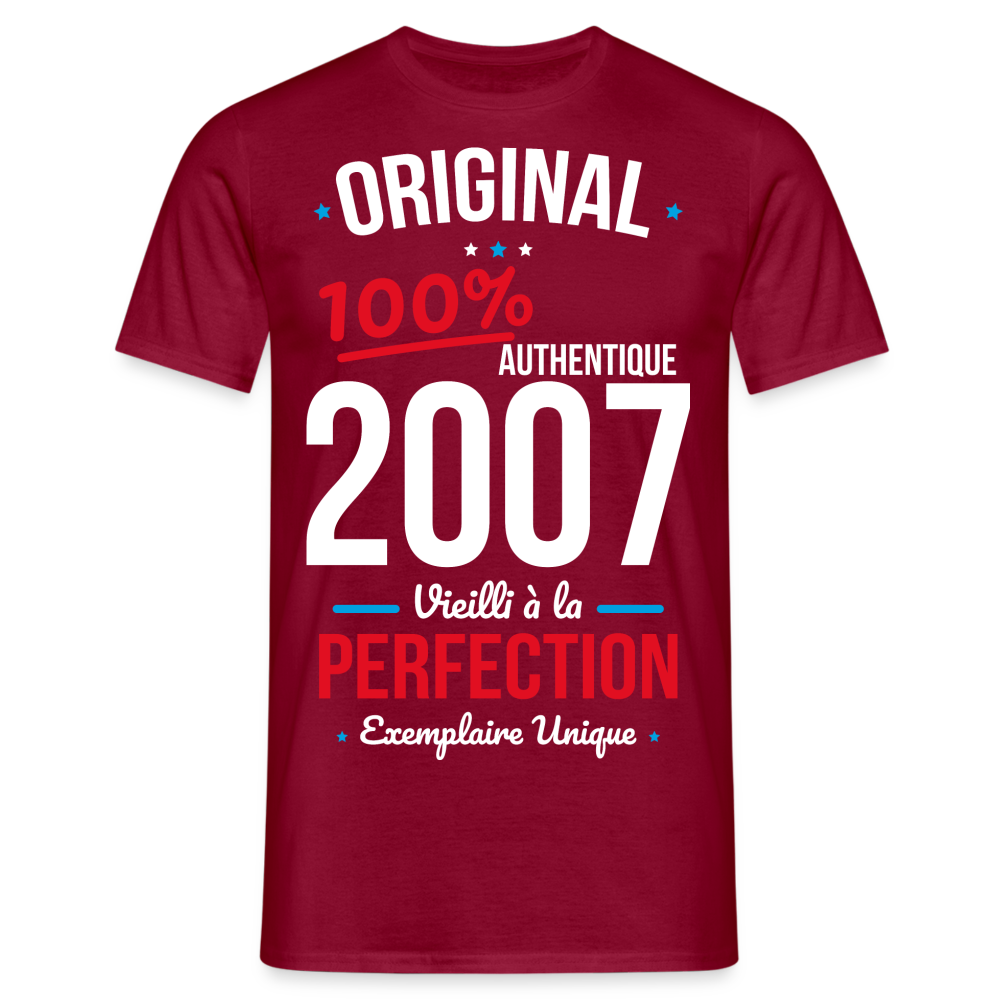 T-shirt Homme - Anniversaire 18 Ans - Original 2007 - rouge brique