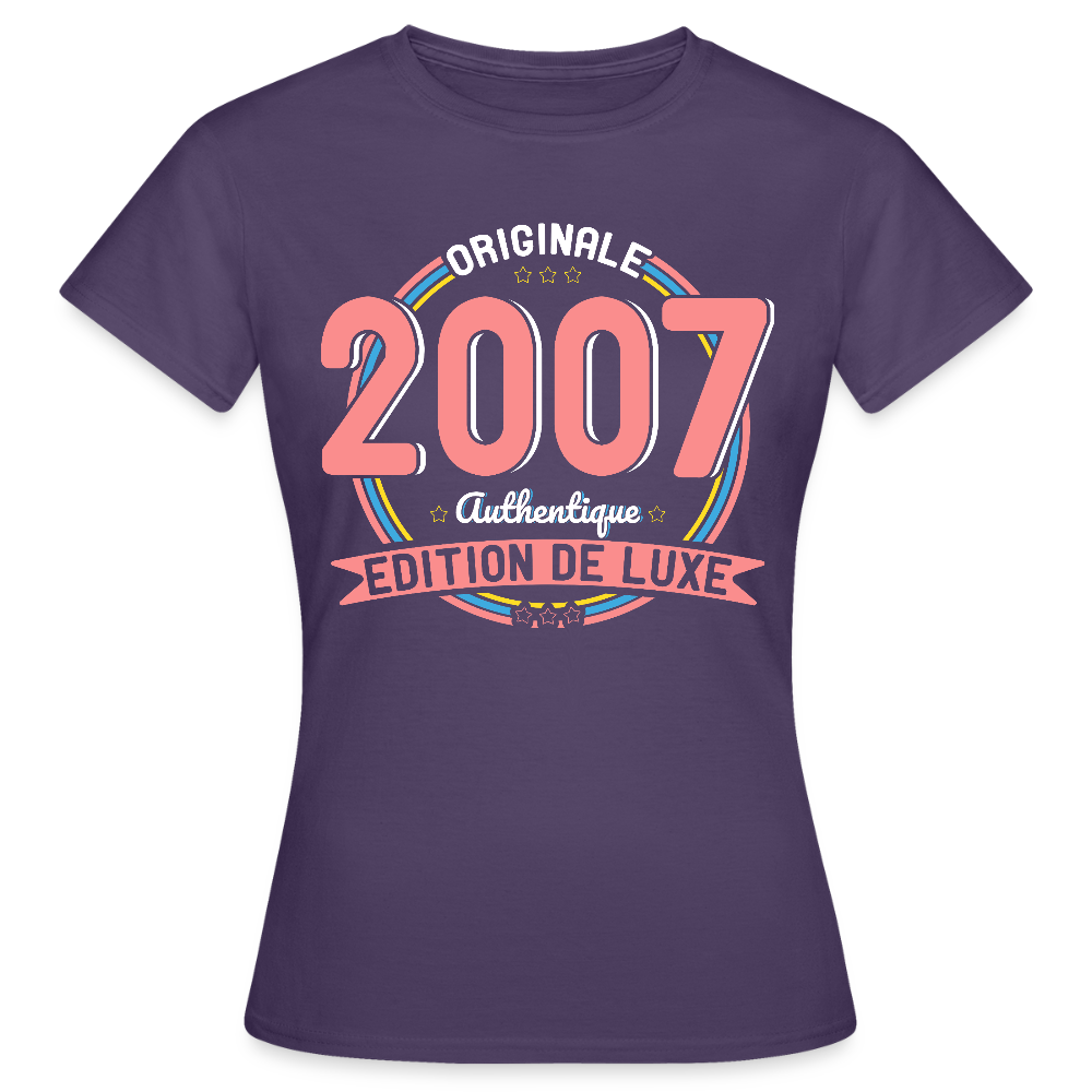 T-shirt Femme - Anniversaire 18 Ans - Originale 2007 Authentique - violet foncé