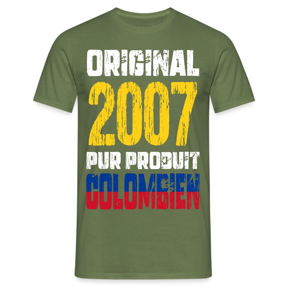 T-shirt Homme - Anniversaire 18 Ans - Original 2007 - Pur produit Colombien - vert militaire