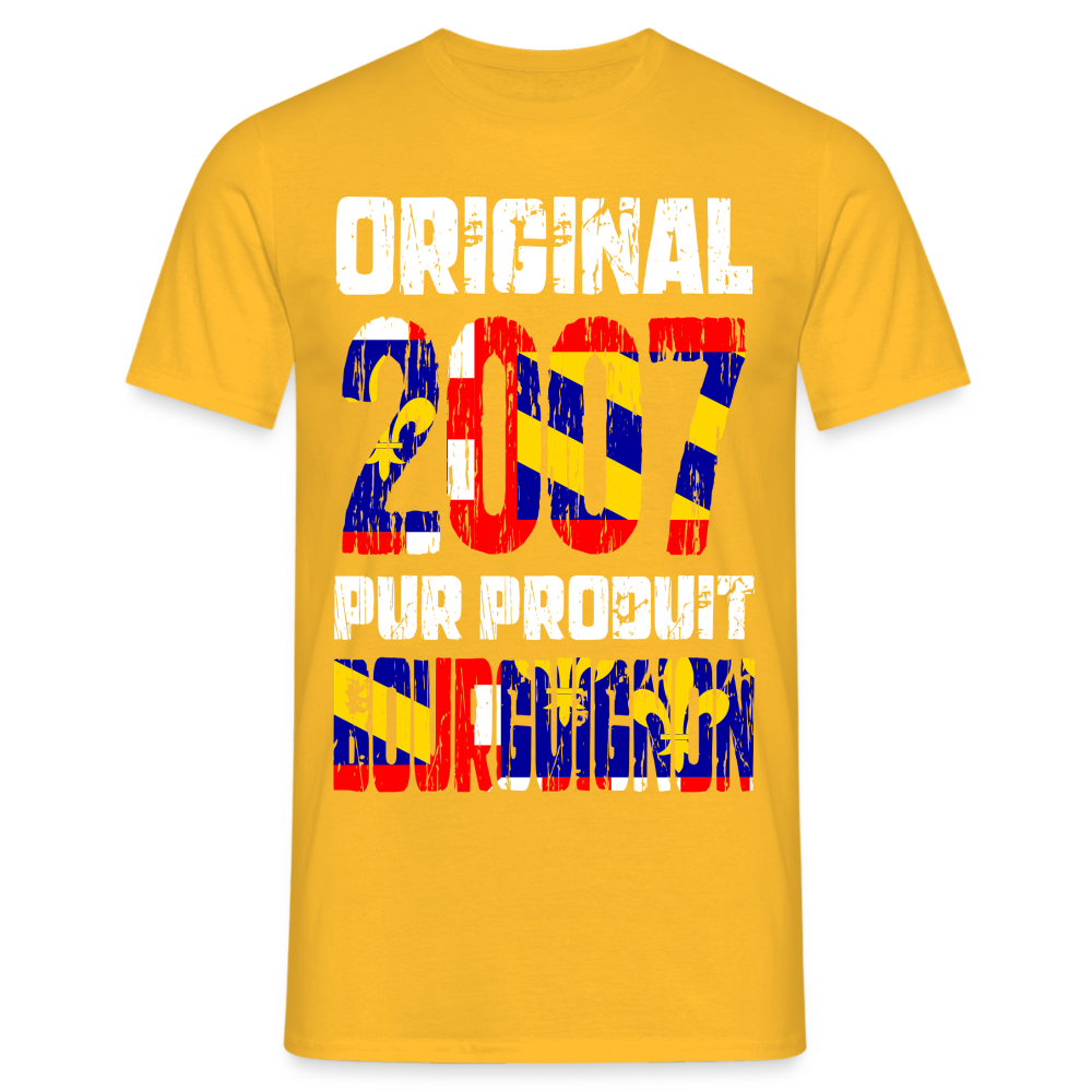 T-shirt Homme - Anniversaire 18 Ans - Original 2007 - Pur produit Bourguignon - jaune