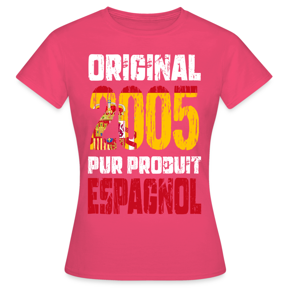 T-shirt Femme - Anniversaire 20 Ans - Original 2005 - Pur produit Espagnol - rose azalée