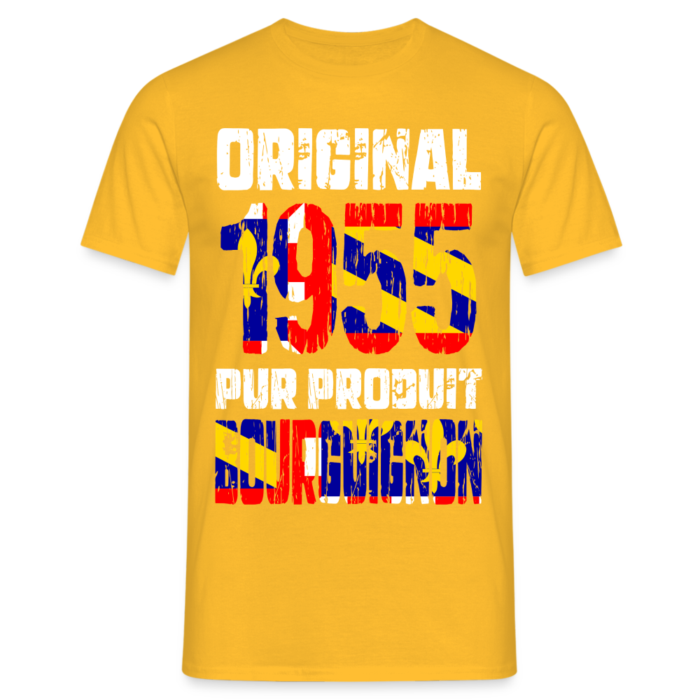 T-shirt Homme - Anniversaire 70 Ans - Original 1955 - Pur produit Bourguignon - jaune