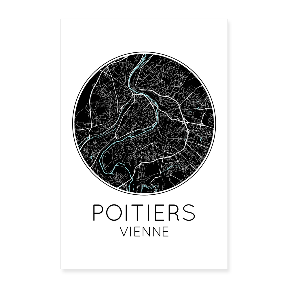 Poster Poitiers - Plan Poitiers - 40 x 60 cm - blanc