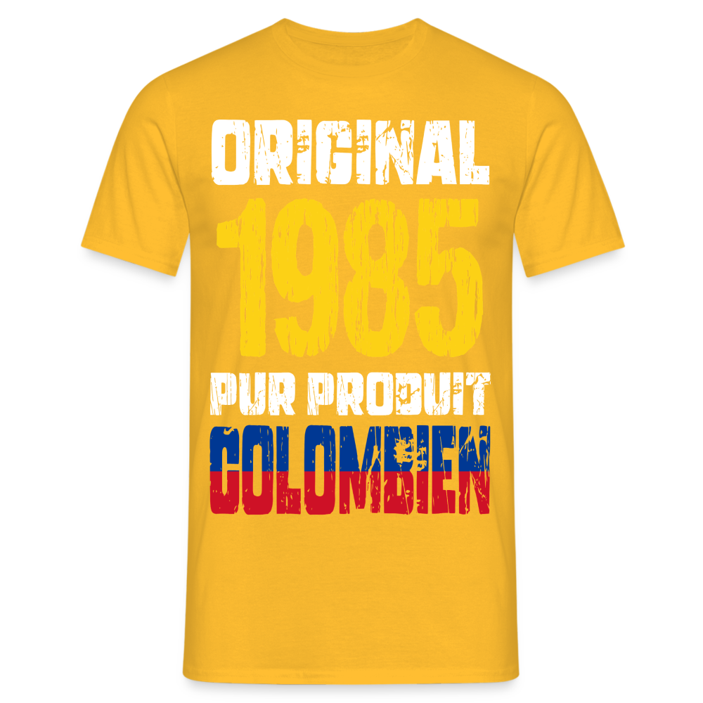 T-shirt Homme - Anniversaire 40 Ans - Original 1985 - Pur produit Colombien - jaune