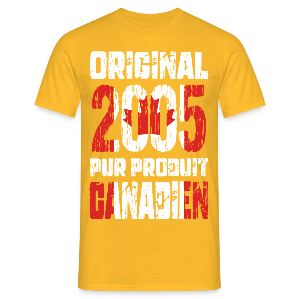 T-shirt Homme - Anniversaire 20 Ans - Original 2005 - Pur produit Canadien - jaune