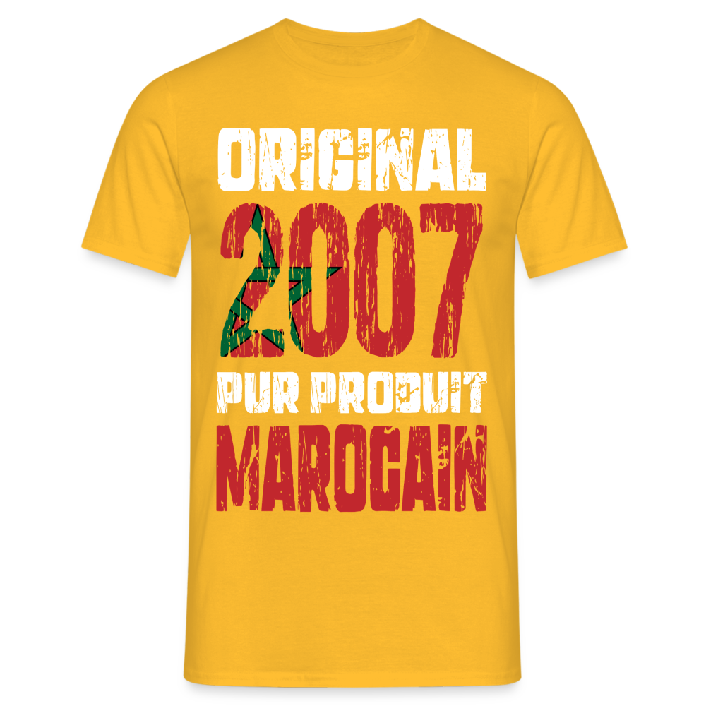 T-shirt Homme - Anniversaire 18 Ans - Original 2007 - Pur produit Marocain - jaune