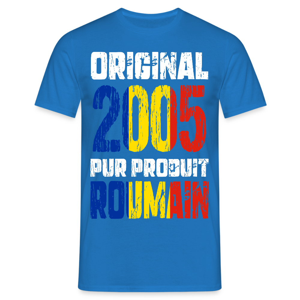 T-shirt Homme - Anniversaire 20 Ans - Original 2005 - Pur produit Roumain - bleu royal