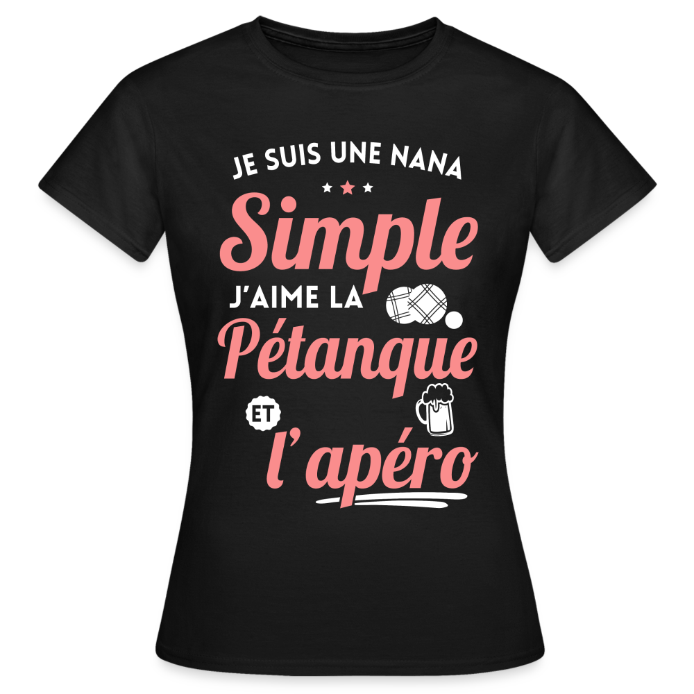 T-shirt Femme - J'aime la pétanque et l'apéro - noir